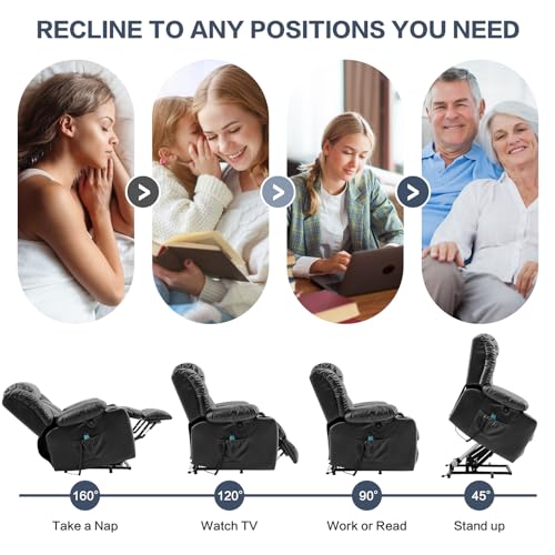 Power Lift Recliner Chair for Elderly, Electric Assist Lift Chairs with Massage & Heat, Cup Holders, Side Pockets, USB Ports, Remote Control, Leather (Ochre)