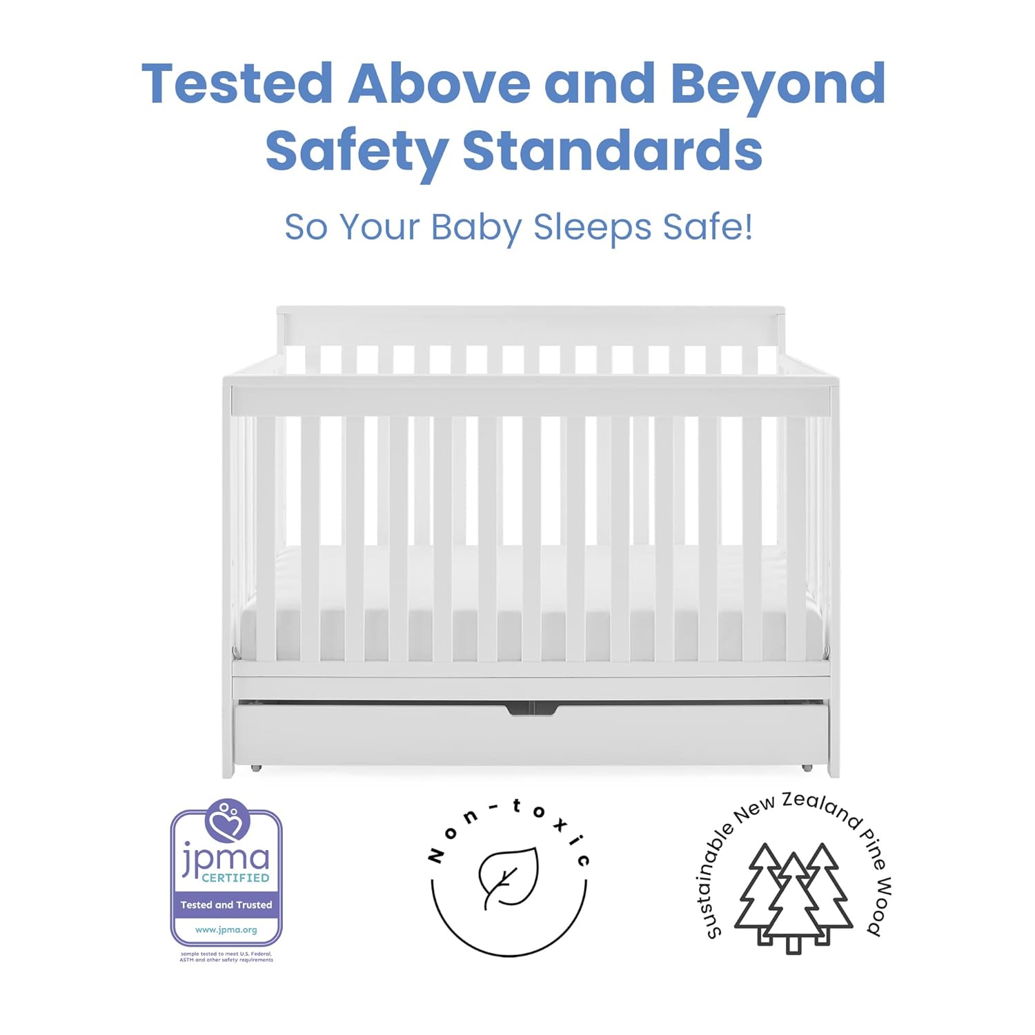 Delta Children Bianca White 6-in-1 Convertible Crib Bundle with Serta Dual Sided Waterproof Toddler Mattress