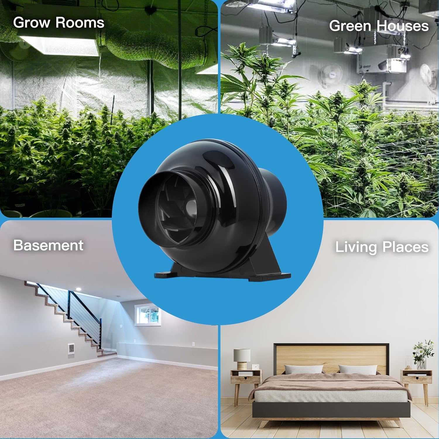 iPower 4 Inch 195 CFM Inline Fan Circulation Vent Blower, Air Carbon Filter and 8 Feet Flexible Ducting for Grow Tent Ventilation, Exhaust, 4 Fan & Filter, HVAC Heating Cooling