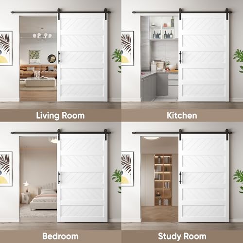 JUBEST 36" x 84" Barn Door, Slding Barn Door Kit Wave Shape Barn Door Panel with Hardware Kit Include, Easy Installation, Solid Wood, MDF & PVC Covered, Black