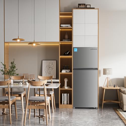 Upstreman 7.7 Cu.Ft. Refrigerator with Freezer, Double Door Refrigerator, Adjustable Thermostat, Large Capacity, Reversible Door Swing, Refrigerator for Apartment, Office, Dorm, Black（BD75）