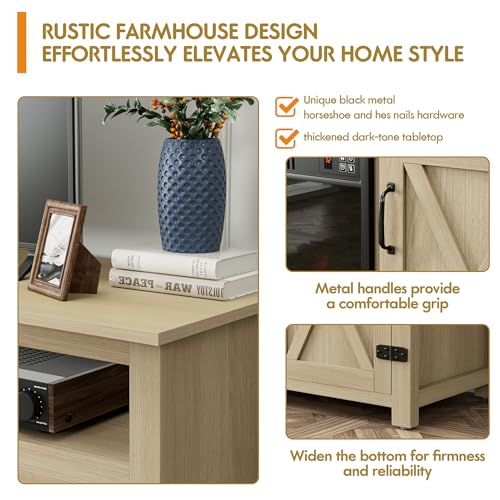 YESHOMY Farmhouse TV Stand for Televisions up to 65 Inches, Sliding Barn Doors and Storage Cabinets, Console Table and Media Furniture for Living Room, 58 Inch, Milk White