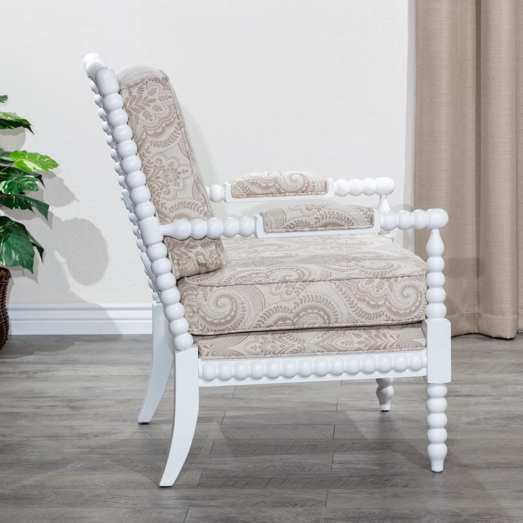 DTY Indoor Living Silverthorne Spindle Chair White/Taupe Paisley