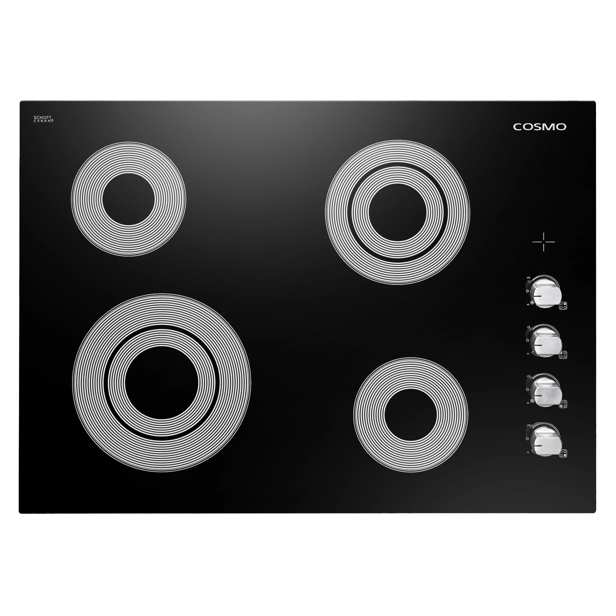 Cosmo 5 Piece Kitchen Appliance Package With 30" Electric Cooktop 30" Wall Mount Range Hood 24" Single Electric Wall Oven 30" Over-The-Range Microwave & French Door Refrigerator