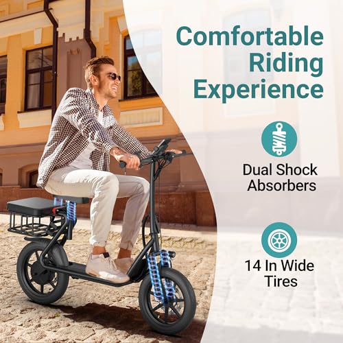 NAVIC Electric Scooter Adults,27Mile Range,Top Speed 22Mph,750W Peak Motor,14'' Pneumatic Tires,Electric Scooter for Adults,Foldable e Scooter with Back Basket