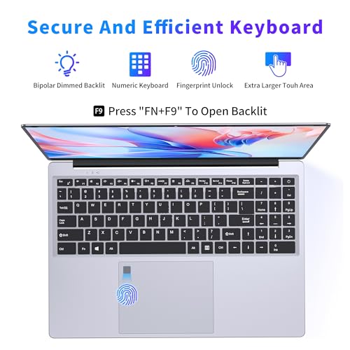 16 Inch Laptop Computer, Gaming Laptop, 16GB RAM 512GB SSD, N95 Processor, FHD 1920 * 1200, 180 Angle Open, Backlit Keyboard, Windows 11 Pro, Fingerprint Unlock, BT 4.2, WiFi 5