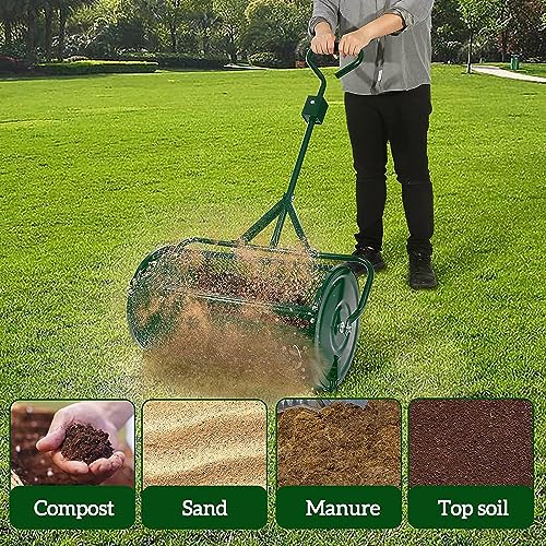 Lawn & Garden Spreader with Upgraded Side Clasps - 24" x 17" Inch Peat Moss Spreader and Compost Spreader - Heavy Duty Metal Mesh Basket Push Spreader,Green