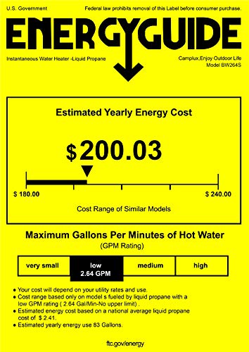 CAMPLUX 2.64 GPM Propane Portable Gas Water Heater, 68,000 BTU Outdoor Tankless Camping Water Heater with Digital Display, White