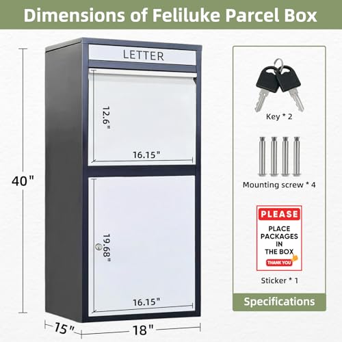 Package Delivery Boxes for Outside, Extra Large Capacity Modern Mailbox, Outdoor Freestanding Porch Box for Packages, Parcel Drop Box for Deliveries with Lockable Secure Storage Compartment