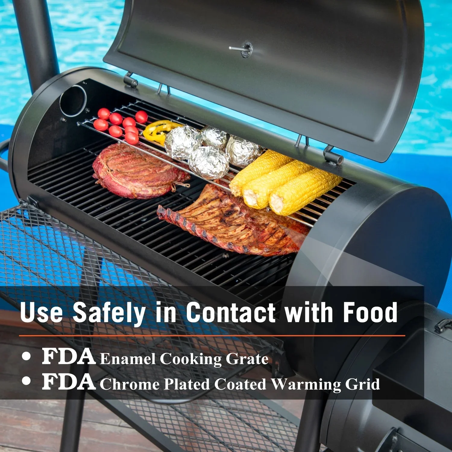 Summit Living Charcoal Grill with Offset Smoker 941 sq.in. Extra Large BBQ Grill Black