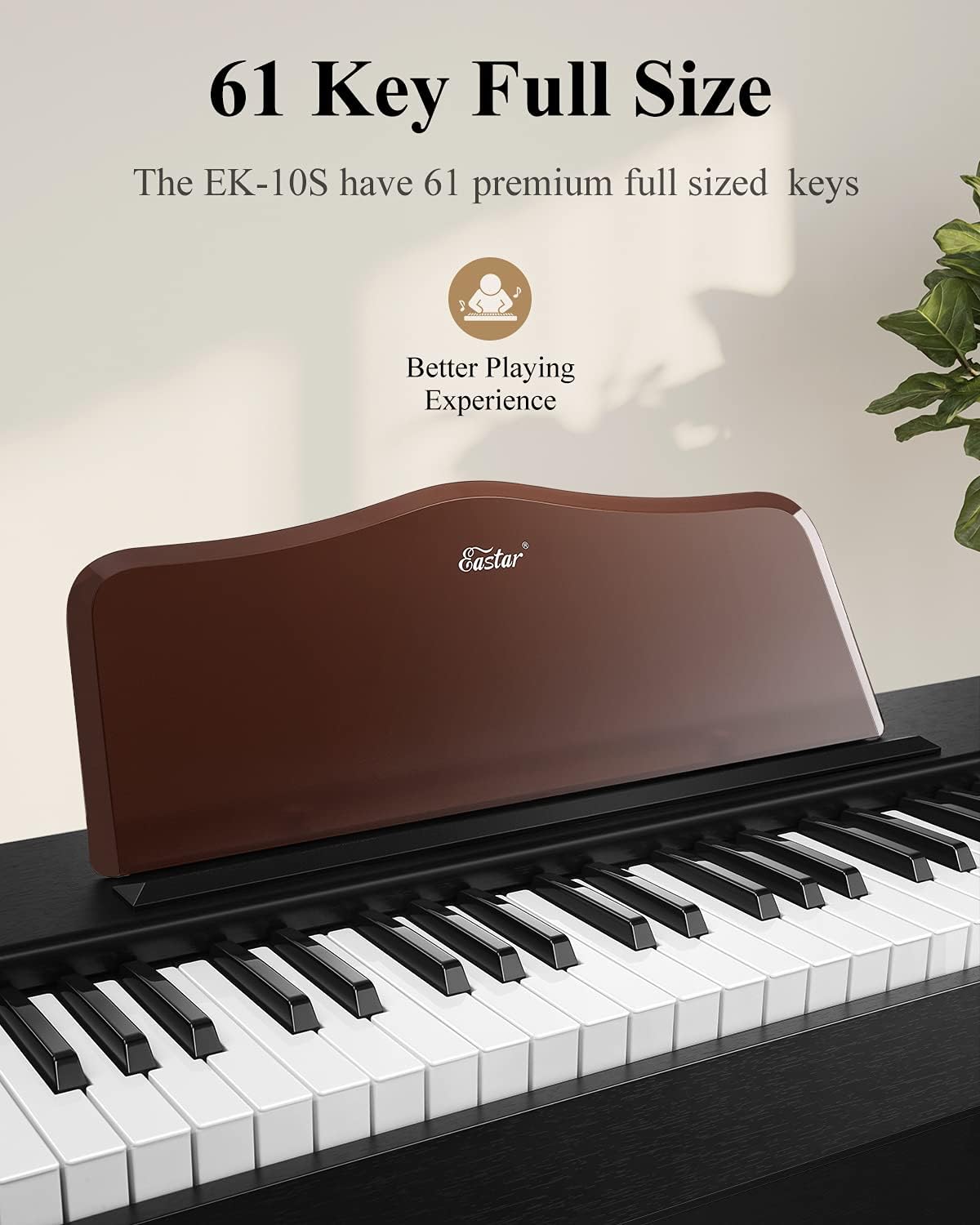 Keyboard Piano, Eastar 61 Key Piano Keyboard for Beginners/Professional, Full Size Electric Piano, Classic Wooden Digital Piano with Sustain Pedal & Music Stand, Supports MP3/USB/Audio/Mic/Headphones