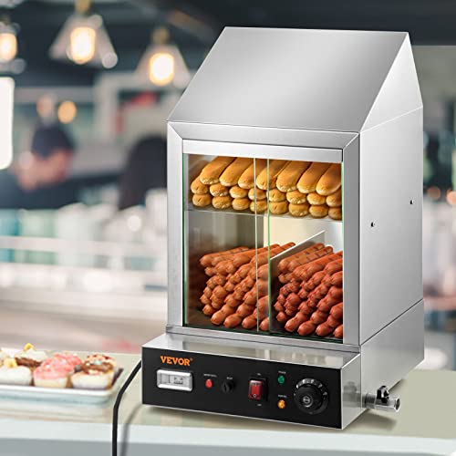 VEVOR Hot Dog Machine, 36 L, 2-Tier Hot Dog Steamer for 200 Hotdogs & 42 Buns, 1200W Electric Bun Warmer Cooker with Rotary Knob Temp Display