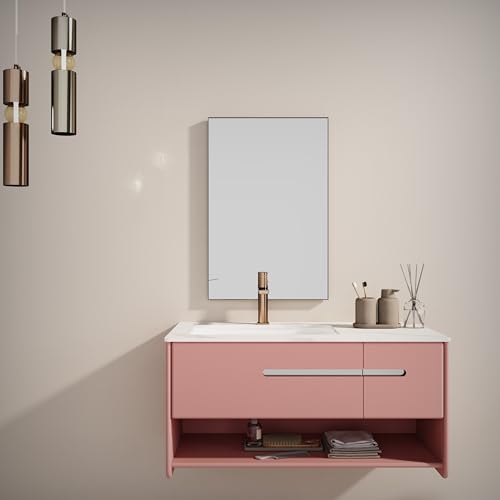 Black Metal Framed Bathroom Mirror for Wall, 30 x 36 Inch Square Corner Rectangle Matte Black Bathroom Vanity Mirror Farmhouse, 1/4-inch Shatterproof Glass | Ultra-Flush Hanging