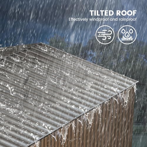 Outdoor Storage Shed, 8 x 6 FT Metal Storage Shed, Metal Garden Tool Shed with Roof, Door & Lock, Waterproof and Anti-UV, for Patio Garden Yard, Brown