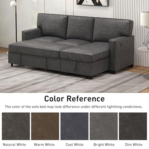 Convertible Sleeper Sofa 3 in 1, Chenille Modern L-Shaped Couches for Living Room, Pull Out Sectional Futon Sofa Bed with Storage Space, USB Ports and Cup Holders for Bedroom, Grey