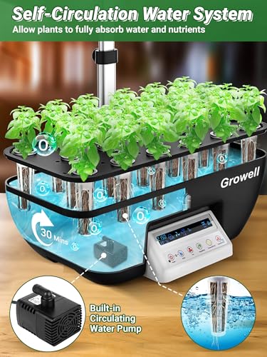 Hydroponics Growing System Kit, 17 Pods Herb Garden with 102 28W Full-Spectrum Grow Lights & 2 Fans, Indoor Garden with Water Pump, 10L Water Tank, Auto Timer, Height Adjustable (Black & Grey)
