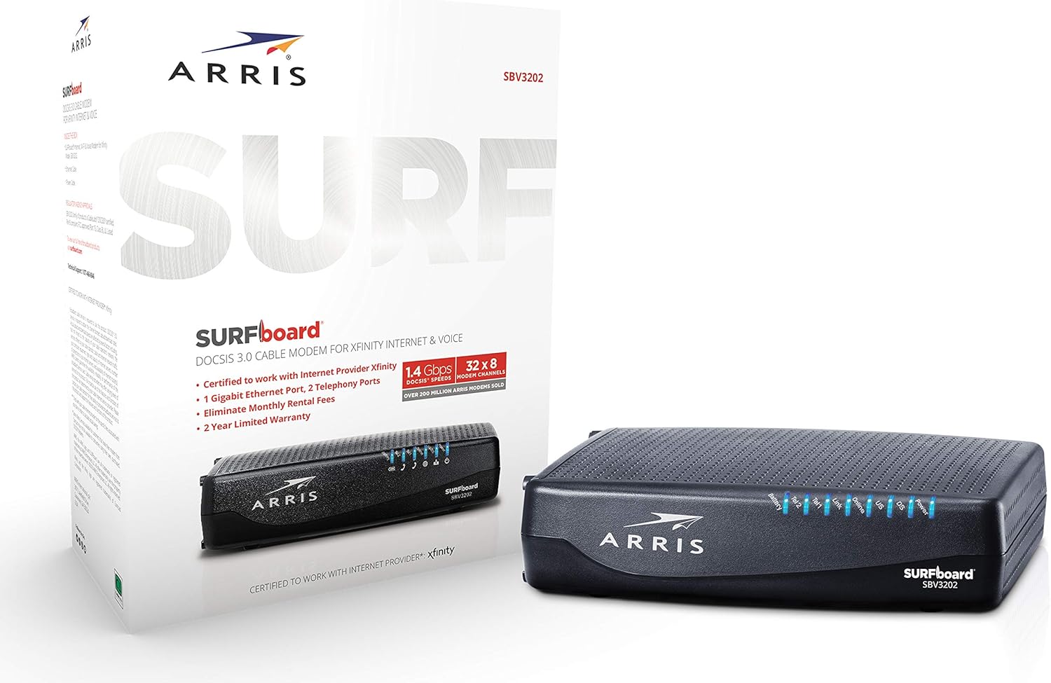 ARRIS Surfboard SBV3202 DOCSIS 3.0 Cable Modem, Certified for Xfinity Internet & Voice
