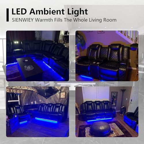 Power Black Leather Recliner Sofa Set with LED Light for Living Room Furniture，Power Reclining Sofa with Drop-Down Table/Double Recliner Loveseat with Storage Console/Home Theater Recliner
