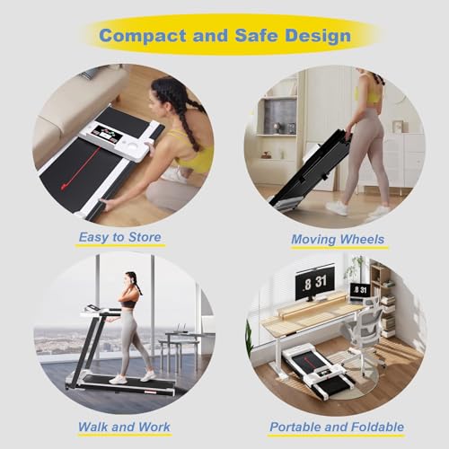 Juturna Portable Folding Treadmill, 3.0 HP Foldable Compact Treadmill for Home Office with 300 LBS Capacity, Walking Running Exercise Treadmill with LED Display White