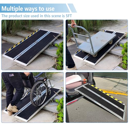 Protable Wheelchair ramp 3FT,Non-Slip Folding Aluminum Handicap Ramps,Threshold Ramps for Home,Holds up to 600lbs,Wheelchair ramp for Steps,Suitable for Stairs Steps,Doorways (Non-Slip 3FT)
