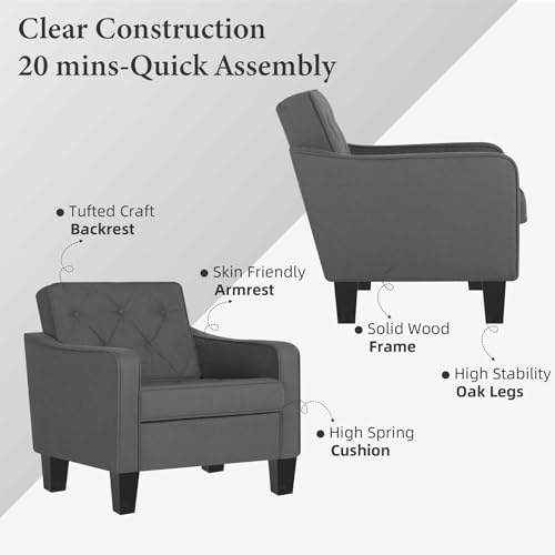 STHOUYN Living Room Chairs Accent Chairs Set of 2, Waiting Room Arm Chairs, Reading Chairs for Bedroom Comfy Club Chair Tufted, Office Small Space (1, Blue)