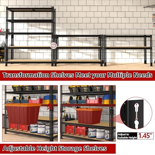5 Tier Garage Storage Shelves - 32" W x 16" D x 63" H Adjustable Heavy Duty Metal Shelving Unit, Garage Shelving Utility Storage Rack for Basement, Pantry, Kitchen, Black, 2 PCS