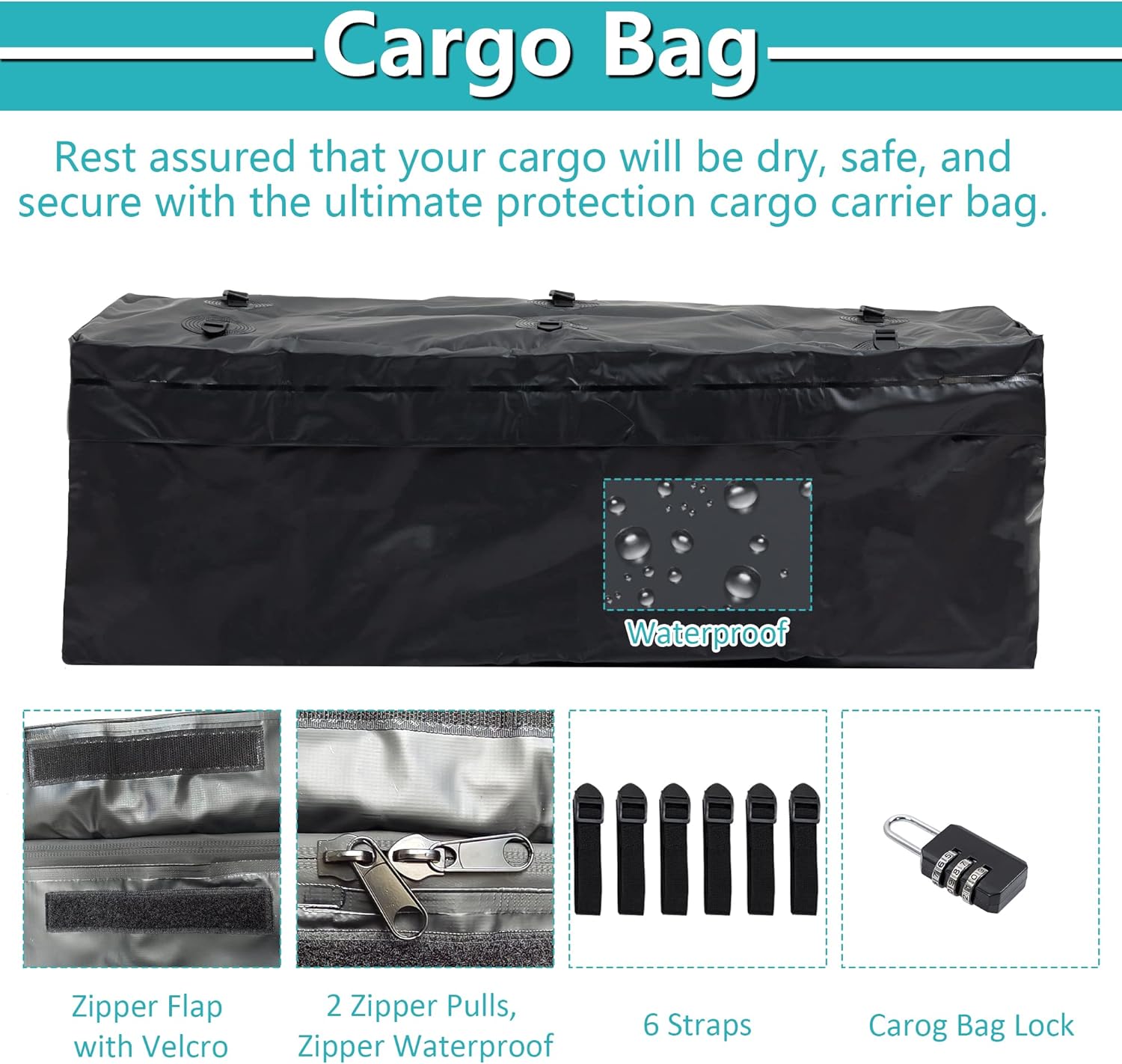 Cargo Rack Carrier with Folding Basket Designed in Reflectors,Car W/a Hitch Stabilizer and 2 Rainproof Ratchet Straps,for Outdoor,Transport,Black