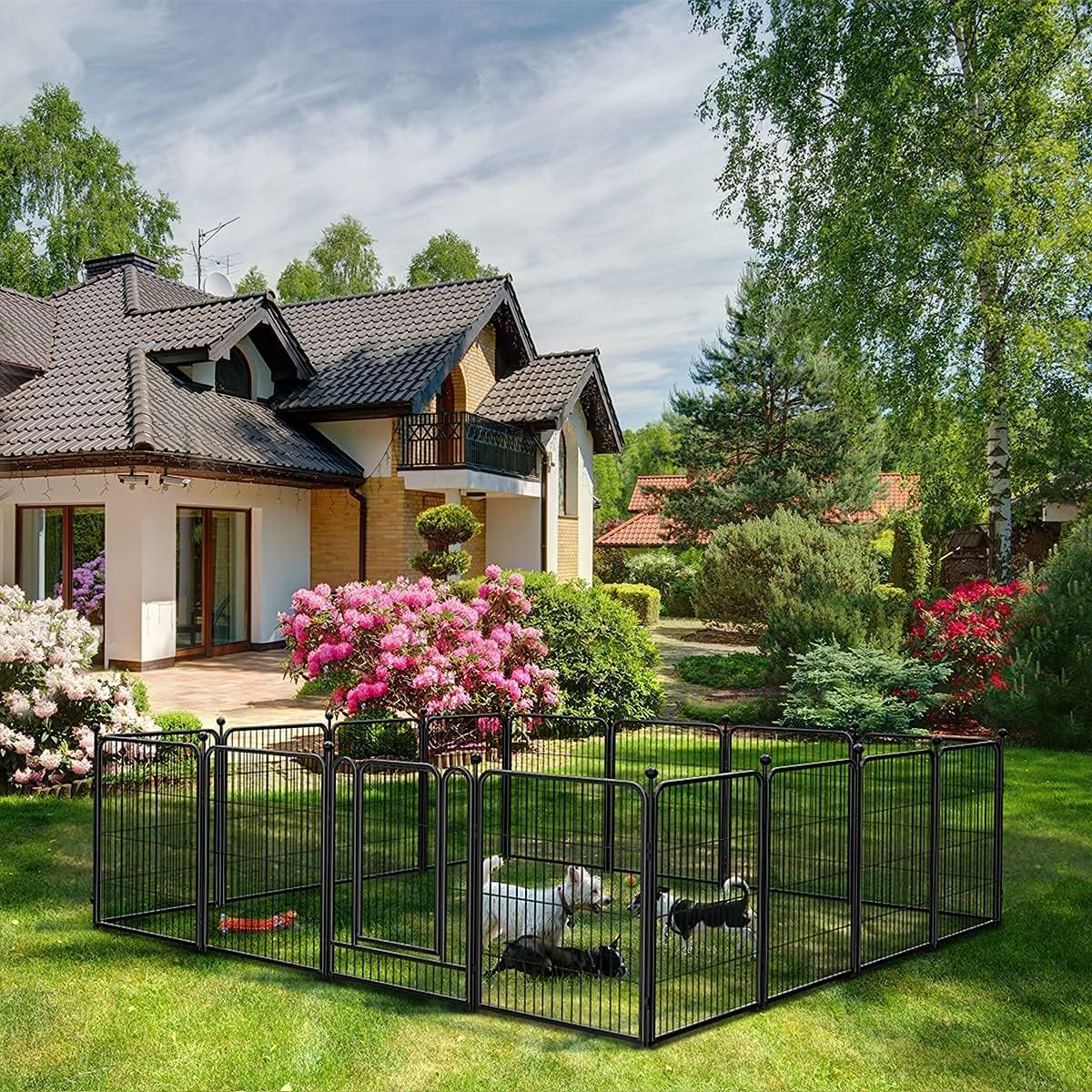 FXW Dog Playpen, 8/16/24/32 Panels Dog Pen Indoor Outdoor 32-Inch Height Puppy Playpen Pet Fence Gate with Doors for Large/Medium/Small Dogs, Exercise Pen for Yard,Camping, RV