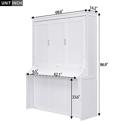 Queen Size Murphy Bed Wall Bed with a Storage Shelf, Space-Saving Wall Bed for Multipurpose Guest Room or Home Office - Gray