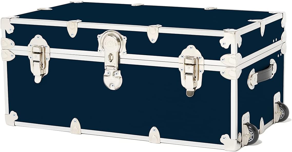 Rhino Trunk & Case Large Armor Roller Trunk with Mounted Wheels, Summer Camp, College, Storage 32x18x14 (Black)
