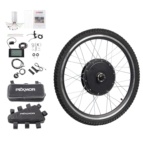 PEXMOR Electric Bike Conversion Kit, 48V 1000W /1500W 26" Front/Rear Wheel E-Bike Hub Motor Kit, Upgrade 3 Mode Controller w/PAS/LCD Display/Twist Throttle Ebike Bicycle Wheel Kit