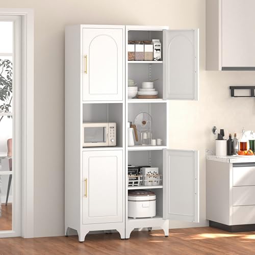 Kitchen Pantry Cabinet with Acrylic Glass Doors, 75" Metal Kitchen Hutch with Countertop, Adjustable Shelves, Freestanding Food Pantry Cabinet for Living, Dining Room, Black, Assembly Required