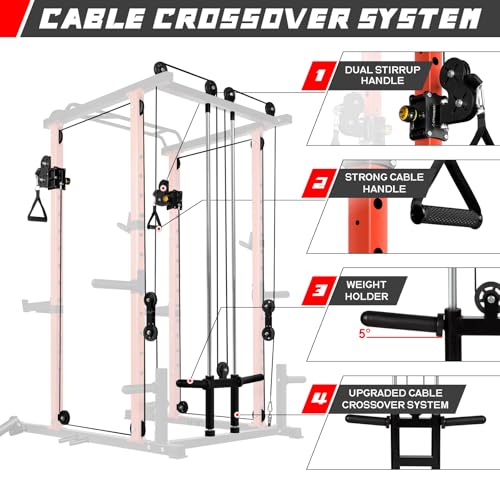 RitFit Multi-Function Squat Rack Power Cage PPC03 with Cable Crossover System, 1000LBS Capacity Power Rack and Packages with Optional Weight Bench, Barbell Weight Set, for Garage Workout & Home Gym