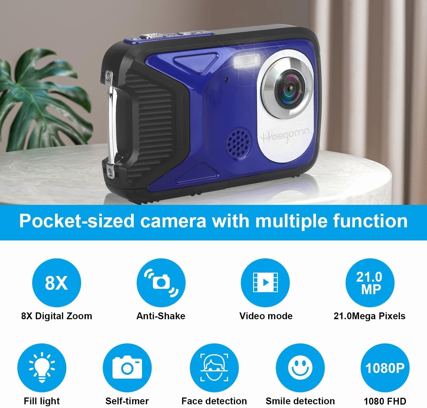 Waterproof Digital Camera 1080P 21MP HD Underwater Kids Camera with 2.8 LCD Screen 8X Digital Zoom Rechargeable Point and Shoot Camera Compact Portable Digital Camera for Kids Students,Teens