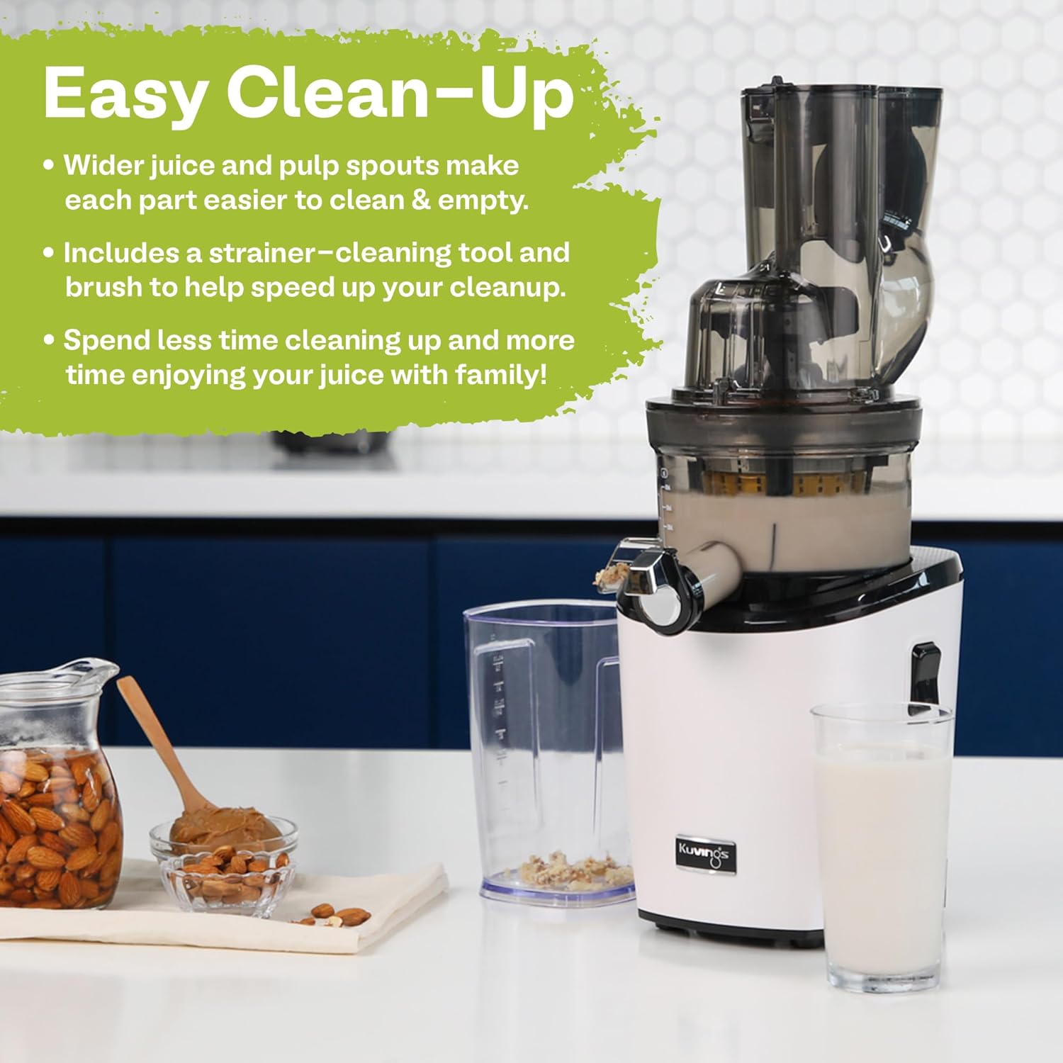 Kuvings Whole Slow Juicer REVO830W Cold Press Masticating Juicer Machine | Extra Wide 88mm & 48mm Food Chutes | Quiet Strong Motor Auto-Cut Fruits & Veggies | Smoothie Sorbet Attachment | White