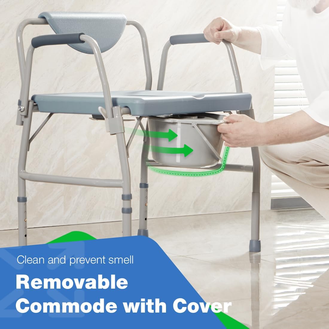 GreenChief 3 in 1 Bariatric Commode 700 LBS, Drop Arm Bedside Commode Chair, Potty Chair with Extra Wide Seat, Raised Toilet Seat with Handles, Bathroom & Bedroom Toilet Commode for Handicap, Elderly