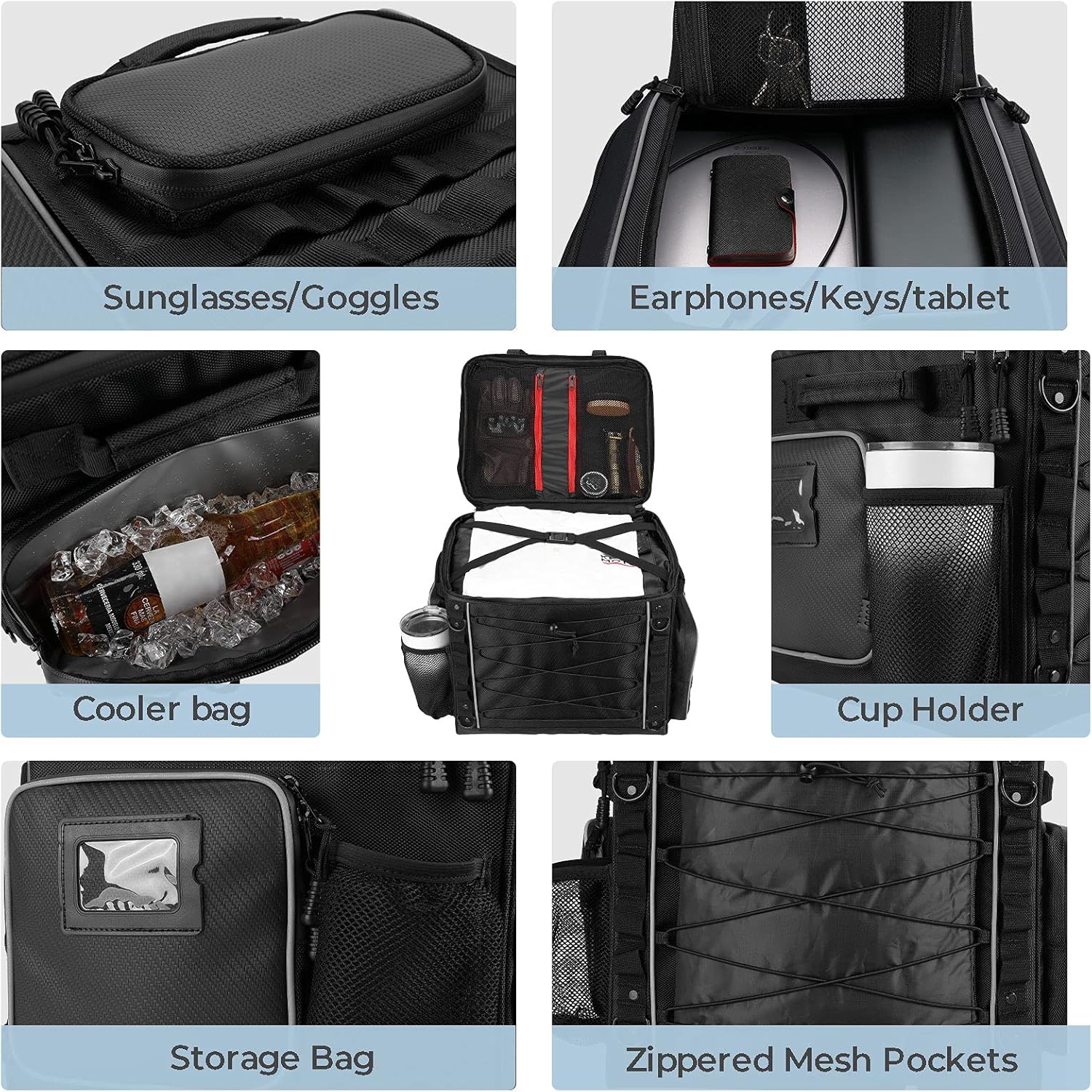 KEMIMOTO Motorcycle Travel Luggage Bag, Motorcycle Tail Bag for Softail Sportster Dyna Touring Models Road King Road Glide Street Glide Waterproof All Weather with Sissy Bar Straps Black