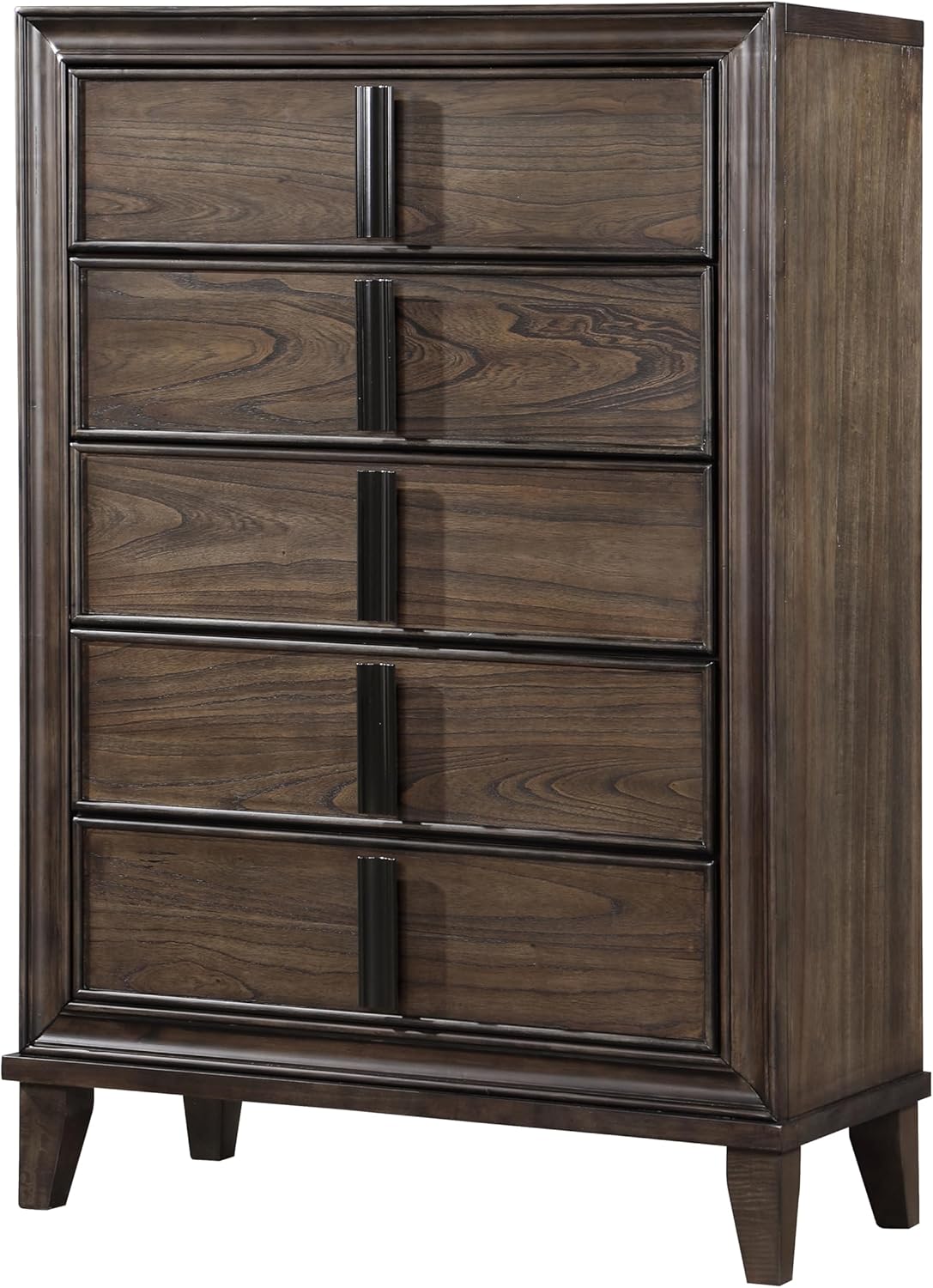 Roundhill Furniture Aetheria Contemporary Wood 6-Piece Bedroom Set, Upholstered Storage Panel Bed, Dresser, Mirror, 2 Nightstand, and Chest, Queen, Dark Brown