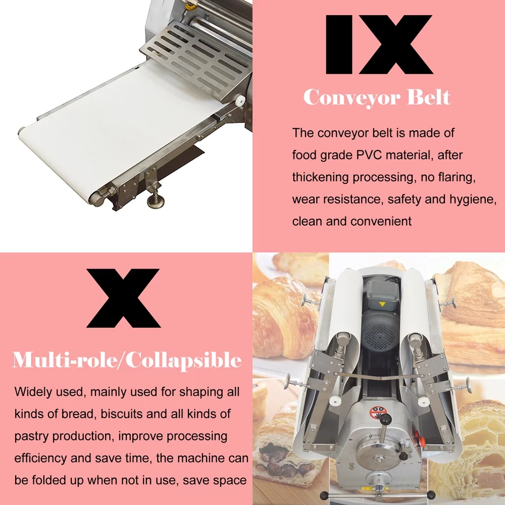 Commercial Use Dough Sheeter Collapsible Bench Top Pastry Machine 600mm