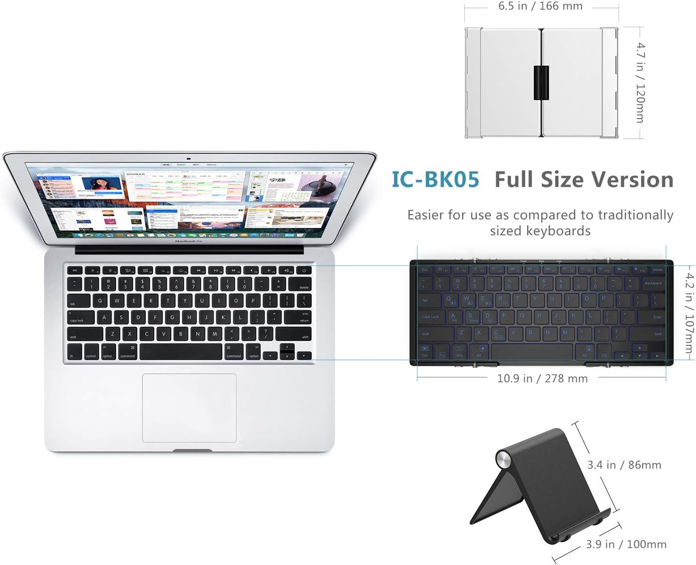 iClever BK05 Bluetooth Keyboard with 3-Color Backlight, Bluetooth 5.1 Multi-Device Foldable Keyboard with Aluminum Alloy Base for iOS Windows Android Tablets, Smartphones, Laptops, PC and More Pack of 2