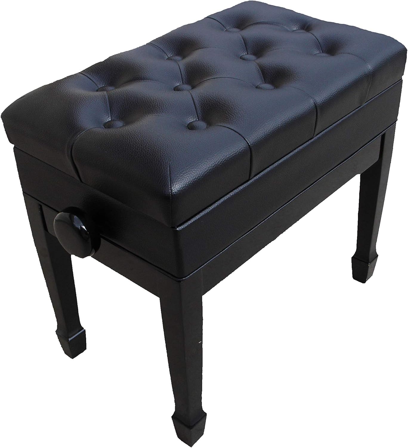 Genuine Leather Adjustable Artist Piano Bench Stool in Ebony with Music Storage