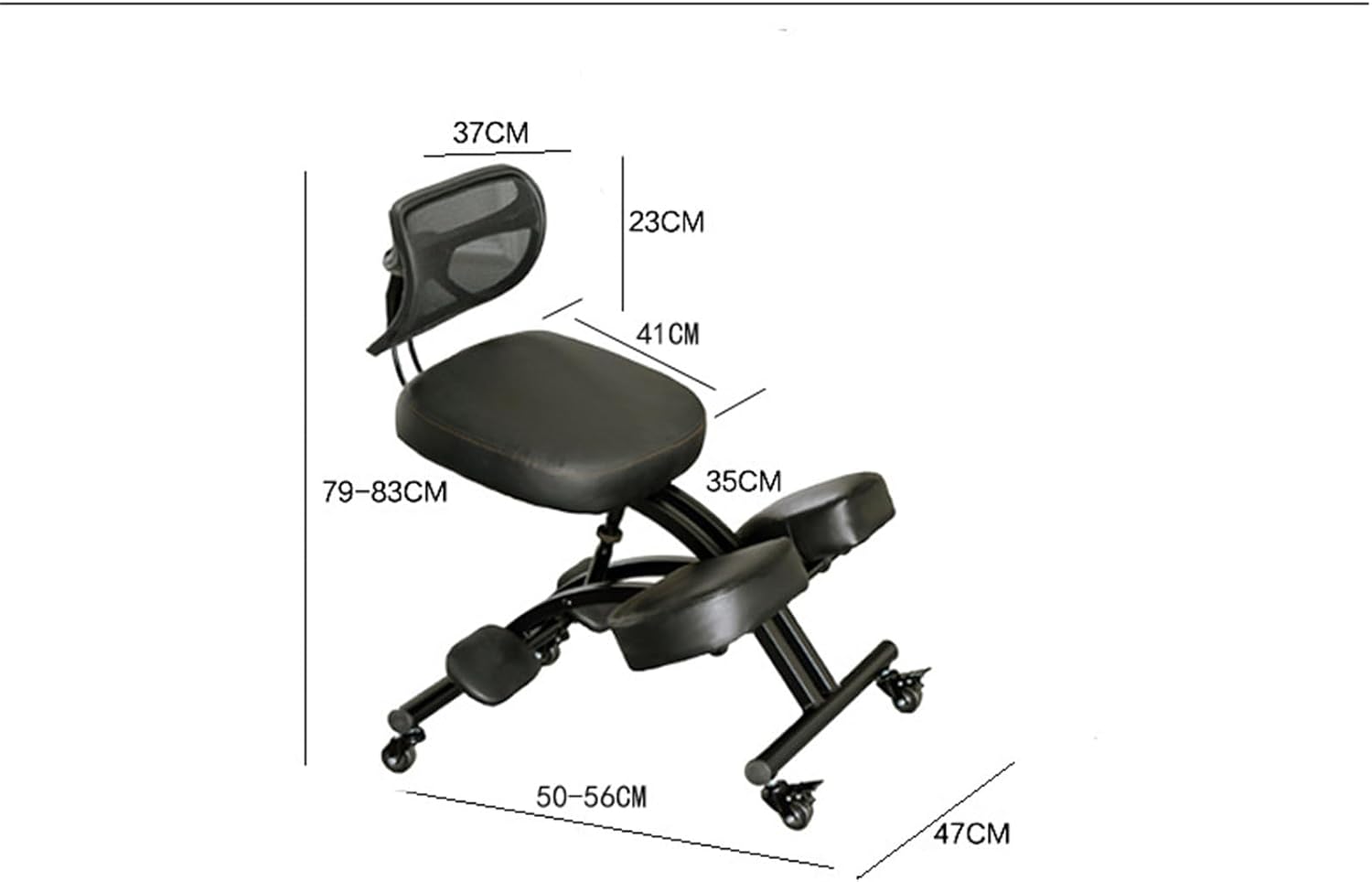 Ergonomic Kneeling Chair with Backrest, Rolling Posture Correction Kneeling Chair Adjustable Posture Knee Stool Chair for Home Office, Black
