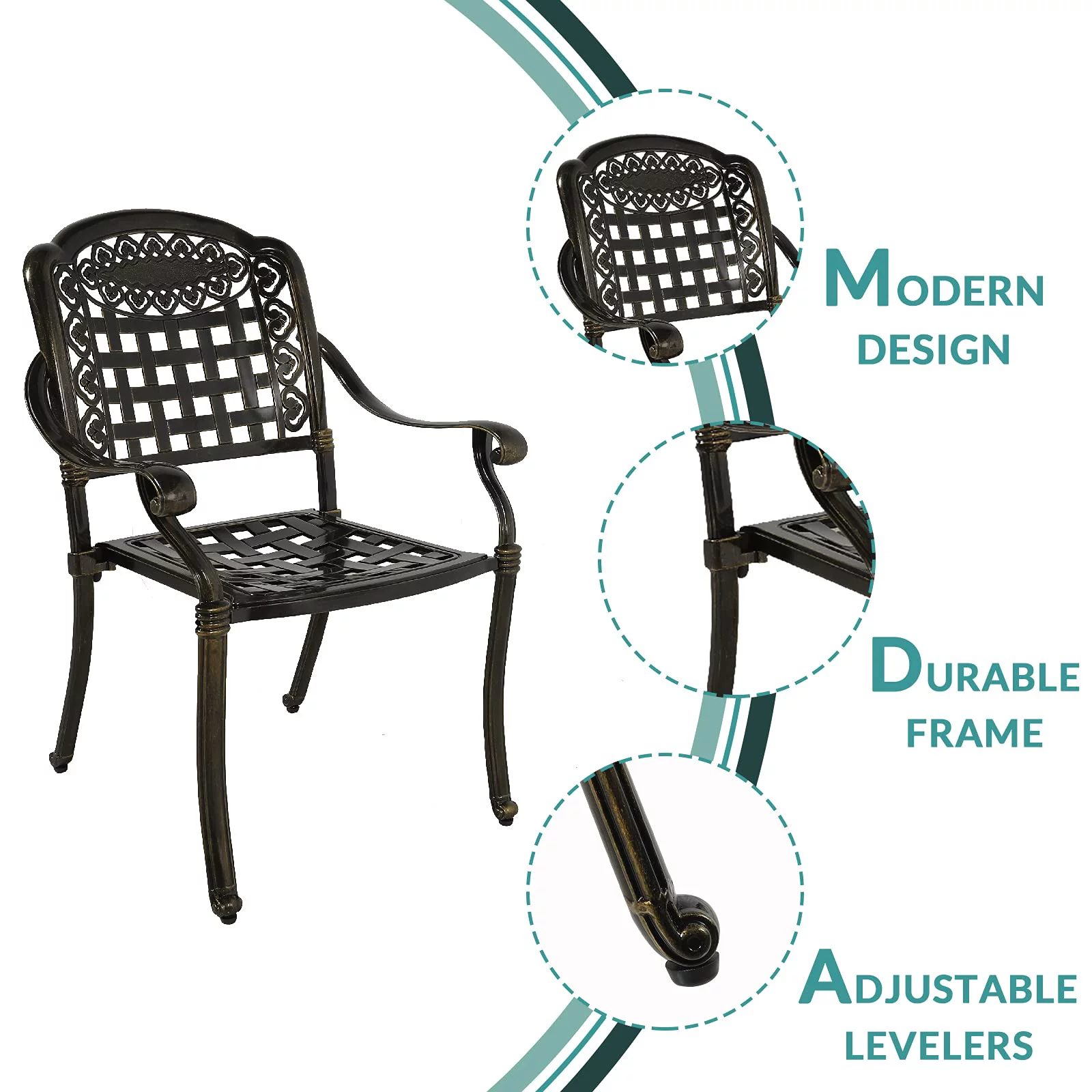 MEETWARM 5 Piece Patio Dining Set, Outdoor All-Weather Cast Aluminum Dining Table Set, Patio Furniture Set for Backyard Garden Deck, Include 4 Chairs and a 35.4" Round Table with Umbrella Hole