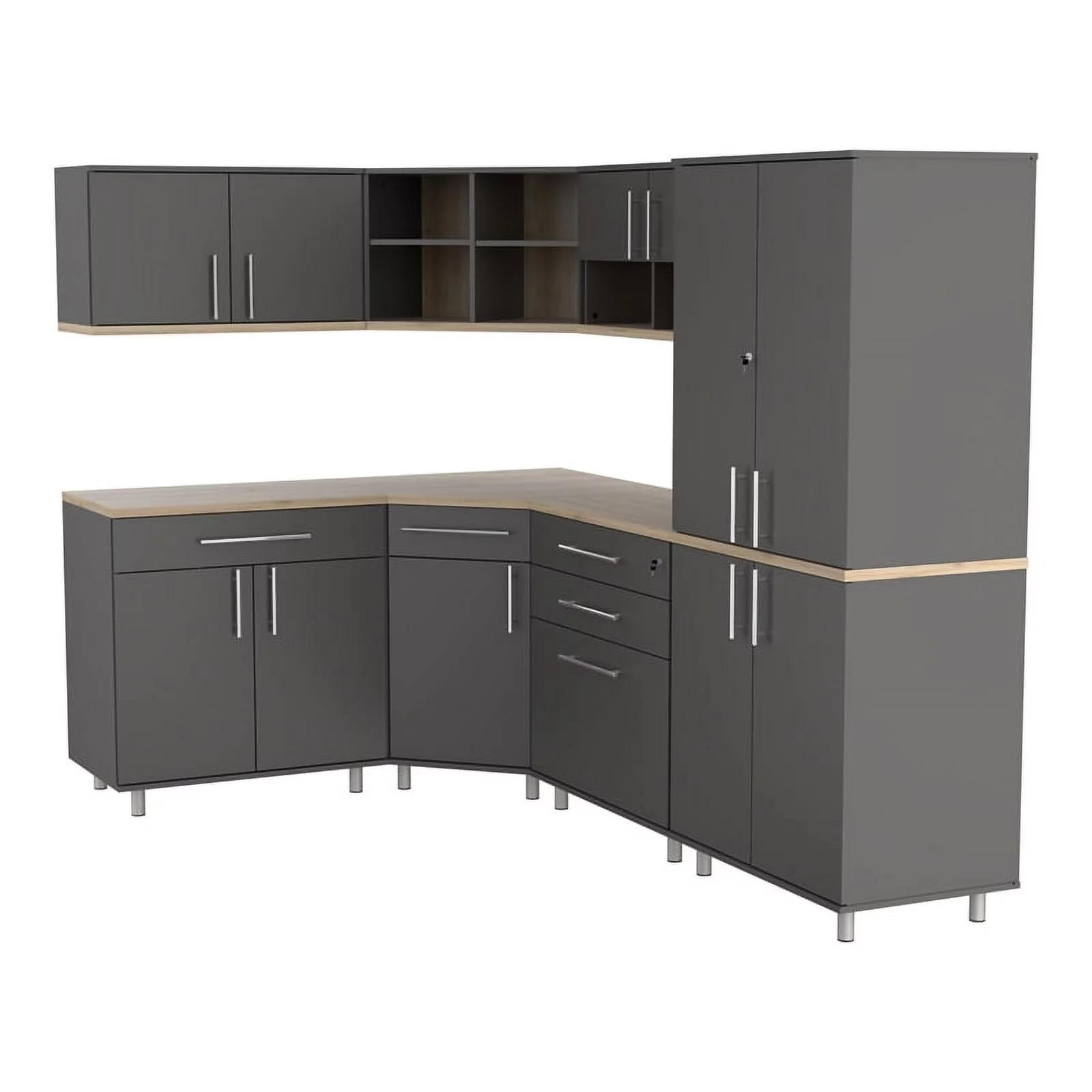 Pemberly Row 7-Piece Engineered Wood Garage Cabinet Set in Gray/Maple