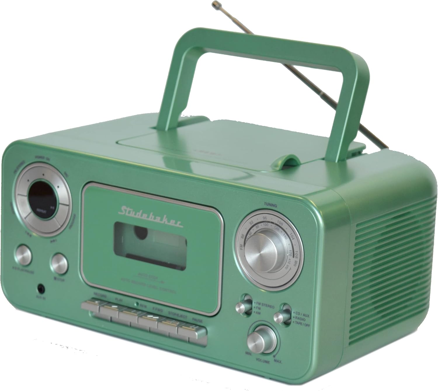 Studebaker SB2135RS Portable Stereo CD Player with AM/FM Radio and Cassette Player/Recorder in Red and Silver
