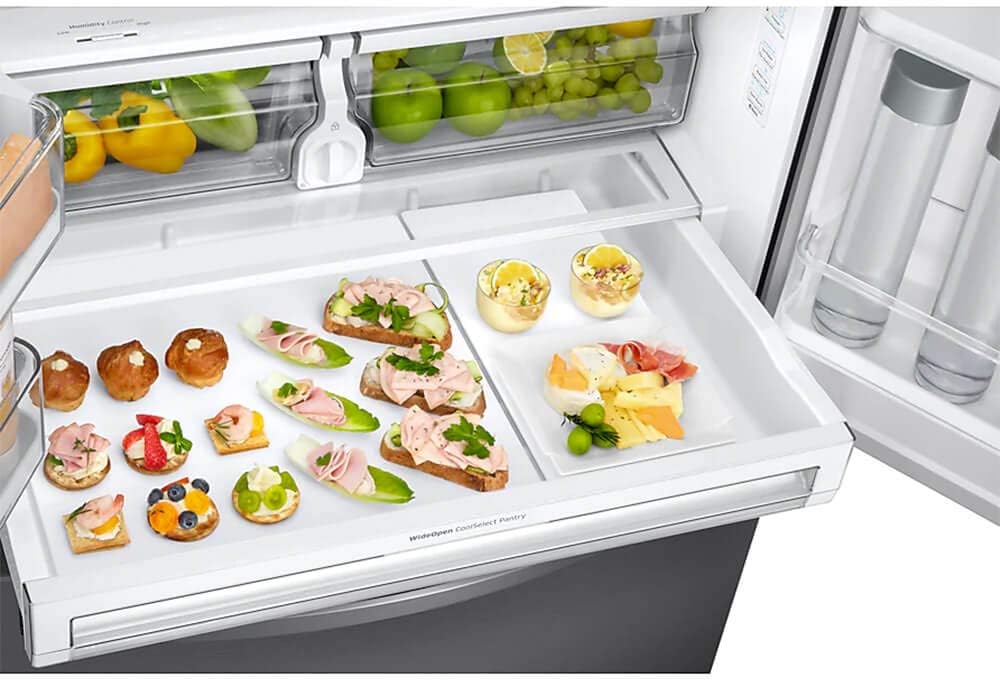 SAMSUNG RF28R6201SR 28 cu. ft. 3-Door French Door, Full Depth Refrigerator with CoolSelect Pantry(TM) in Stainless Steel