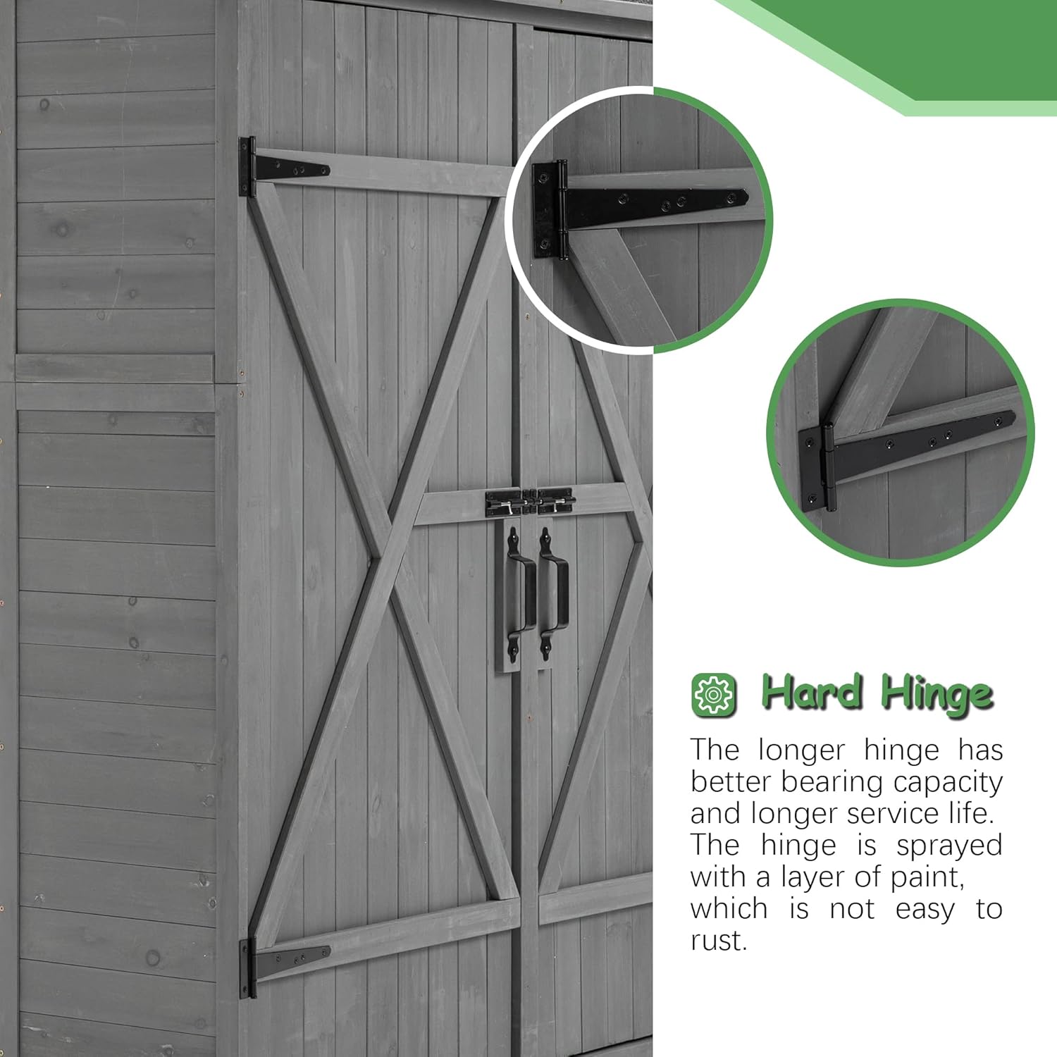Outdoor Storage Shed, Wood Garden Cabinet with 2 Lockable Doors, 2 Adjustable Shelves & Metal Hooks, Ider for Yard Garge Patio Deck Porch, 56" L x 19.5" W x 64" H - Aqua Grey