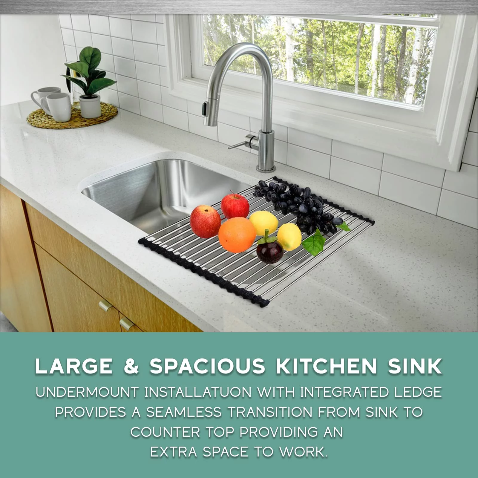 Strictly Sinks 29 Inch Undermount Kitchen Sink-Single Bowl Kitchen Sinks-18 Gauge Kitchen Sink-Ideal Sink for Kitchen with Single Disposal Flange (with Stopper), Bottom Grid & Roll Up Dish Drying Rack