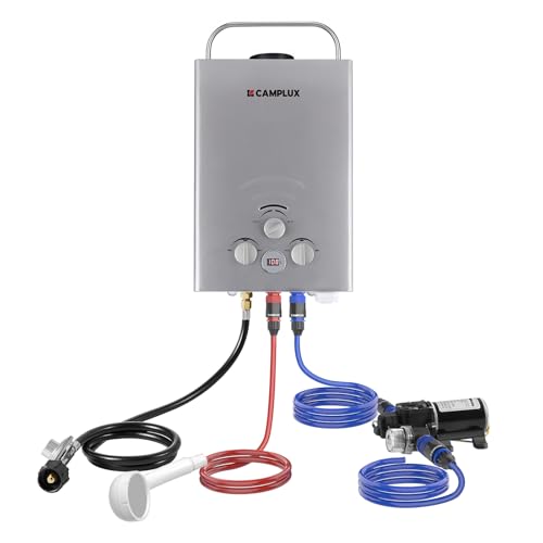 CAMPLUX 2.64 GPM Propane Portable Gas Water Heater, 68,000 BTU Outdoor Tankless Camping Water Heater with Digital Display, White