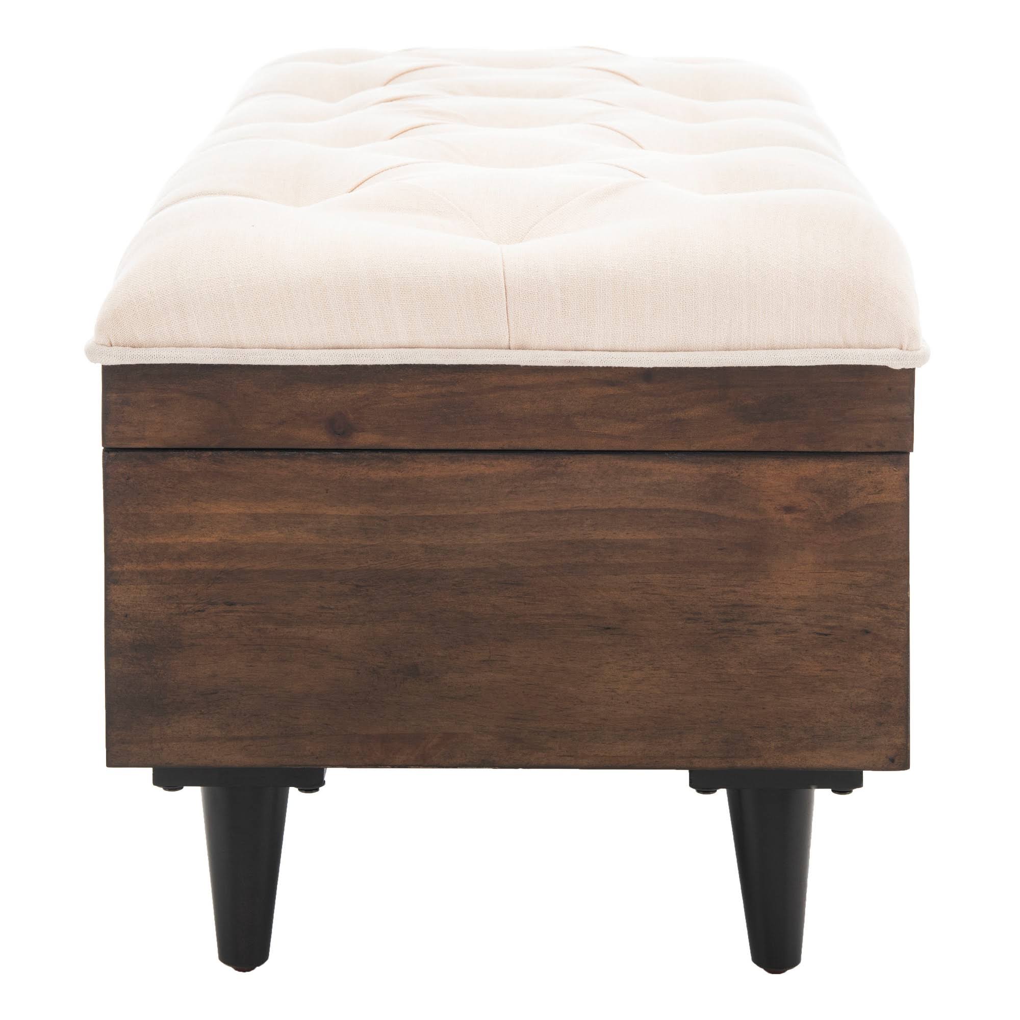 Safavieh Liam Light Beige u0026 Dark Oak Tufted Cocktail Ottoman